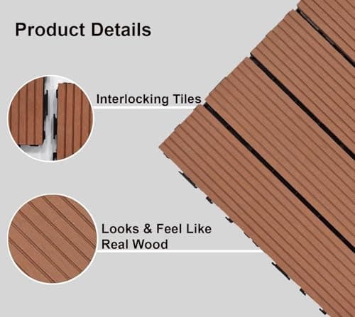 Garden Gyani WPC Deck Tiles 12 x 12 Inch – Interlocking Wooden Flooring Tiles | Water Resistant Anti-Slip Outdoor Indoor Floor Tiles for Balcony, Garden, Patio & Terrace (Brown, Pack Of 10) 4