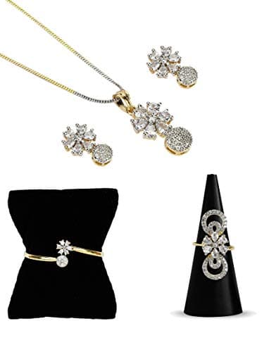 YouBella Jewellery Set for Women Combo of Necklace Set with Earrings, Bracelet and Ring for Girls and Women (White)