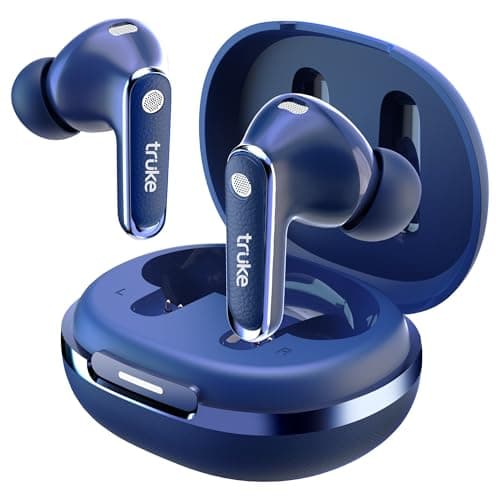 truke New Launch Mega 12 True Wireless in Ear Earbuds W/ 24-Bit Spatial Audio, Premium Leather Textured Design, 70H Playtime Fast Charge Buds, 13mm Drivers TWS, Low Latency, ENC (Indigo Blue)