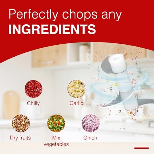 Pigeon Zoom Electric Chopper 250 ml, Portable with 3 Stainless Steel Blades for Effortlessly Chopping Vegetables and Fruits - Blue 30 Watt 4