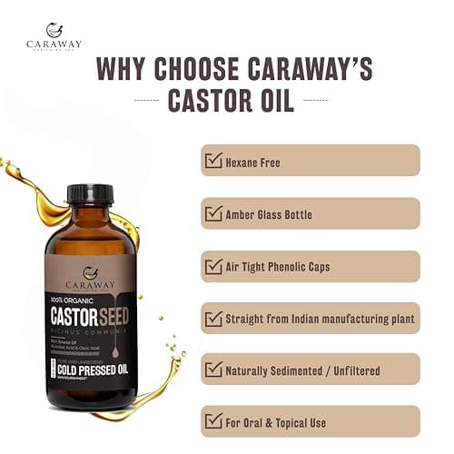 CARAWAY Organic Cold Pressed Castor Oil – Edible for Constipation Relief & Hexane-Free Castor Oil for Hair Growth, liver detox Skin & Joint pain glass bottle – 236 ml / 8 oz 4