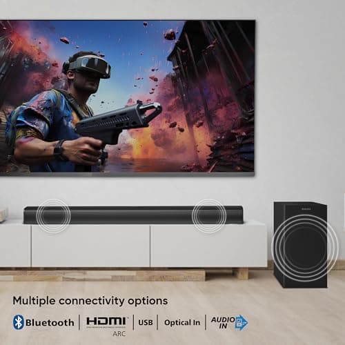Philips TAB4319 Soundbar: 2.1 CH 80W Wired Subwoofer, Powerful Bass Effect – Bluetooth, HDMI ARC & Multiple Connectivity 4