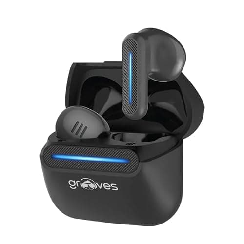 Grooves Delta Spaceship Inspired Low Latency Gaming,True Bluetooth Gaming Dual Mode Headset, Upto 120 HR Playtime 4 Mic ENC and Hybrid Eco Support with 400Mah Battery (Black, True Wireless)