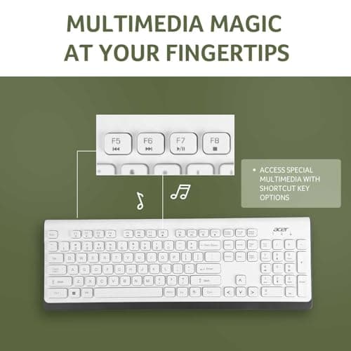 Acer Wireless Keyboard & Mouse Combo with Attractive Durable Design, 2.4GHz Nano Receiver, 10m Range, Indian Rupee Key Code, 1600 DPI, 10M Keystrokes Life for Microsoft Windows and Mac OS (White/Grey) 4