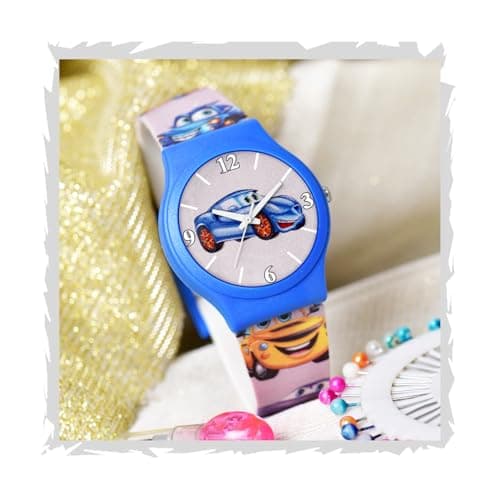 Shocknshop Nylon Analog Round Dial Child Kids Cute Cartoon Children Watch For Boys & Girls -Mt70106 (Blue Cars)