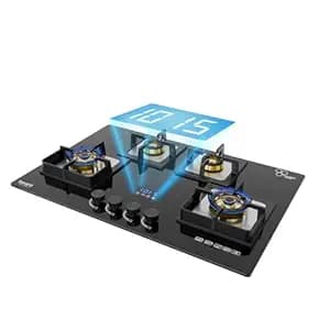Beyond Appliances Dorado 4 Burner Smart Glass Hobtop Gas Stove | Auto Ignition | Digital Timer | Flame Failure Device | Toughened Glass | LPG & PNG Compatible