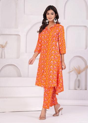 TANISHA Women Co-Ord Set Kurta with Pant Set Outdoor Outfits Wear, 701, (X-Large, Orange) 2