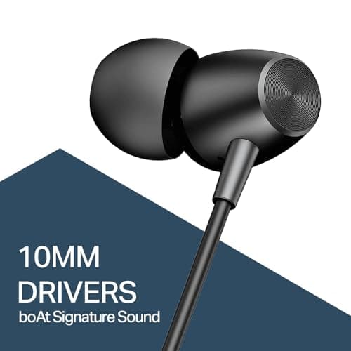 boAt Bassheads 55 Wired Earphones with 10mm Drivers, Metallic Buds, in-Line Mic & Lightweight Design (Black) 2
