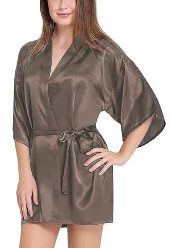 Xs and Os Women Satin Nightwear Belted Kimono Robe Taupe 2