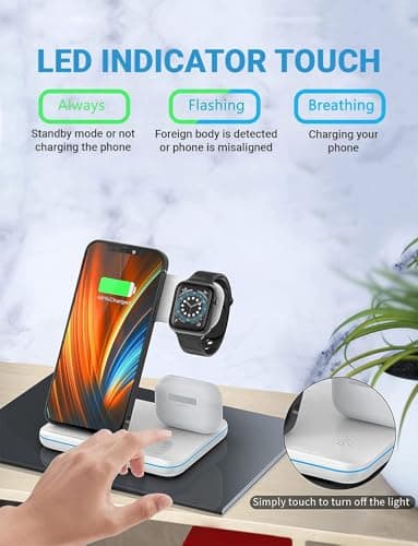 UNIGEN UNIDOCK 3in1 Fast Wireless Charger for iPhone 17/16/15/14/13/12/11 Series/SE/XS/XS Max/XR/X/8/8 Plus, Charging Stand for Apple Watch 10/9/SE/8/7/6/5/4/3/2/Ultra and Pods Pro/3/2-White 4