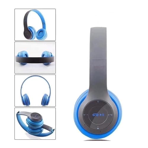 P47 Headphones Gaming Bluetooth Wireless Folding Headset Over Ear Eardphone with Mic Active Noise Cancellation Over EarHeadphones (Blue) 3