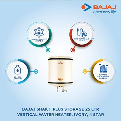 Bajaj Shakti Plus Storage 25-Litre Vertical Wall Mounted Water Heater (Ivory) 3