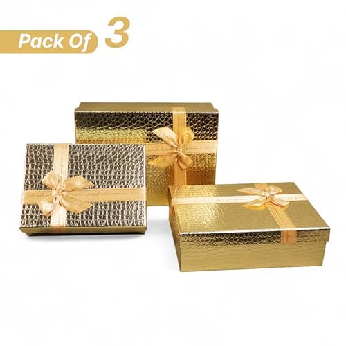 Art Street Foldable Cardboard Gold Finish Hamper Gift Box Set of 3, Multipurpose Gift Hamper Box For Special Occasions, Birthday, Wedding Gift Packaging (Gold, 6x9, 7x10, 8x12 Inch) 2