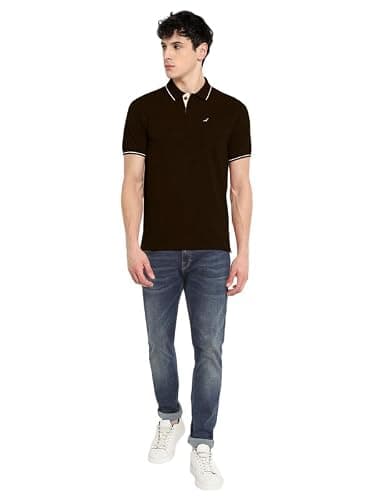 AMERICAN CREW Men Polycotton Regular Fit Polo Collar T-Shirt with Pocket (AC444-L_Plum Chocolate) 2