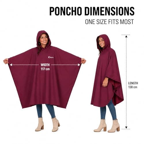 Colca Rain Poncho for Women | Waterproof | Heavy Duty | Reusable | for Camping | Trekking | Hiking | Army | Urban Use | Maroon 2
