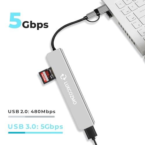 LUKCOZMO USB Hub USB C Hub USB Splitter 7 in 1 USB Extender with 4 USB Port 1 USBC Port TF/SD Card Reader Audio Output Compatible with MacBook/Pad Pro/Dell/HP Laptop/Phones… 3