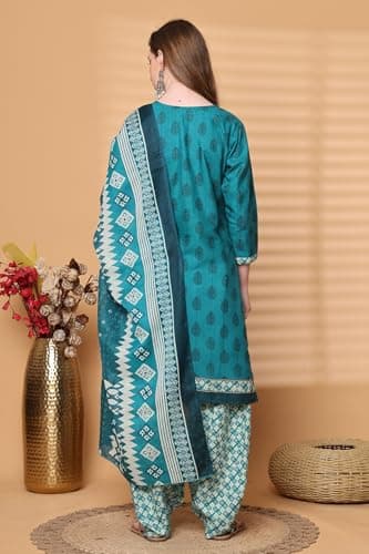 Rajnandini Women Teal Green Cotton Blend Printed Ready to Wear Patiala Salwar Suit (Readymade_S_JOPLVSRW5209-S) 2