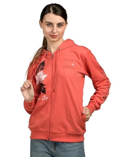 LADYWILLINGTON Women Woolen Sweatshirts Hoodie Solid Heavy Rainbow Fabric Winter Wear Pure Wool Sweater for Women Fully Warm Cardigan Free Sizes (in, Alpha, L, Regular, Peach)