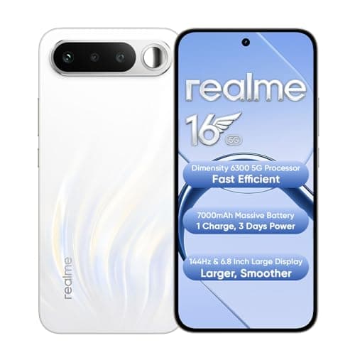 realme 16 5G Smartphone 8+256GB,6.57-inch Screen, 144Hz Display, 7000mAh Battery, 60W Fast Charging, Rear50MP+Front50MP AI Camera, MediaTek Dimensity 6400 Turbo,IP69, White