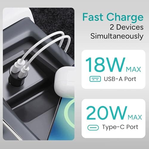 Ambrane 22W Fast Car Charger | Dual Port PD + QC | Type C & USB Car Adapter for iPhone, Samsung, Android, Tablets, Laptop | Compact Car Charger for Mobile, iPhone, Android, (ACC-21 Black) 5