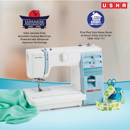 Usha Janome Automatic Stitch Magic Sewing Machine with 57 Stitch Function(White And Blue) 3