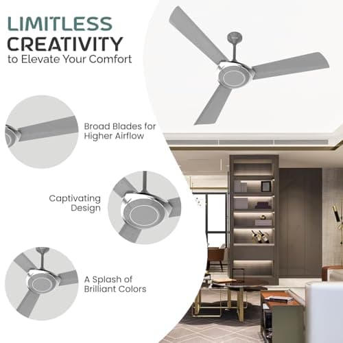 Polycab Superb Neo Star Rated, 1200mm Ceiling Fan For Home | High Speed & Air Delivery | Saves Up To 33% Electricity, 100% Copper, Rust-Proof Blades, 52 Watt, 2 years warranty【Cool Grey Silver】 3
