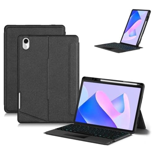 TECPHILE Keyboard Case for Huawei MatePad 10.95” Magnetic Detachable Cover with Keyboard, Multi-Gesture Trackpad, 7 Color Backlit, Silicone TPU Tablet Folio with Kickstand and Pencil Holder (Black)