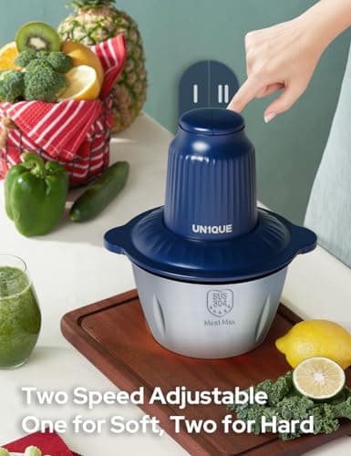 UN1QUE Electirc Chopper for Kicthen, Meat Grinders, 2 Speed Modes, One Touch Operation, 304 Stainless Steel Bowl Food Processor with Egg Whisk & Egg Beater, for Vegetables, Meat, Onion, Garlic, Mince 2