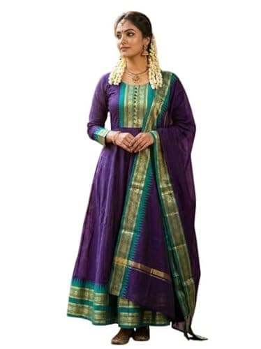 Shreeaanta Elegant Zari Jacquard Weaving Gown for Women with Lace Border Dupatta | Traditional Indian Ethnic Wear for Wedding, Festival, Party & Special Occasions (in, Alpha, L, Regular, Wine)