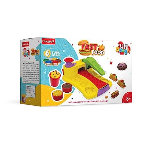 Fundough Funskool Fast Food, Play Set for Kid, 6 Colorful Tubs of 25g Each (150g Total), Learning, Fun & Engaging Activity, Multicolour, Gift Set for Kids, Age 3+ Years