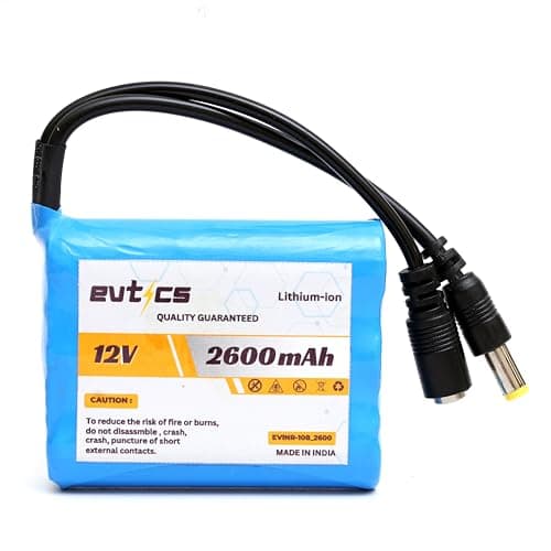 Evtics® 12V Li-ion Battery Pack 2600mAh 3S 18650 Rechargeable Lithium-ion Battery (11.1V–12.6V) for Power Banks IoT Devices Bluetooth Speakers Robotics & Industrial Applications