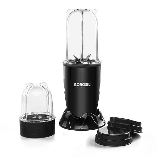 Borosil 400W Nutrifresh Black Blender | 2 Jars (500ml Direct Drink/Smoothie Jar + 300ml Chutney Jar) | Made in India Blender | Stainless Steel Blade, Compact Design | 2 Year Warranty