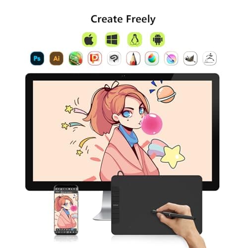 VEIKK VK640 Drawing Tablet 6x4 inch Portable Pen Tablet with 8192 Levels Battery-Free Stylus Graphic Tablet, 6 Shortcuts Keys for Android, Windows, mac OS and Linux, Support Tilt Function 5