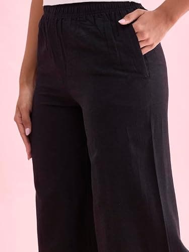 GO COLORS_Women_Linen Palazzo_Black_XL 4