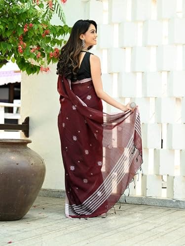 CHHANDA HANDLOOM SAREES Pure Cotton Handwoven Saree for Women with Blouse Piece – Traditional Indian Saree for Wedding, Festive, Casual & Office Wear – Soft Cotton Fabric – Made in India (Maroon) 3