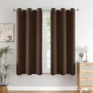 HOMEMONDE Blackout Solid Curtains 5 Feet for Window 1 Piece - Faux Silk 97% Blackout Thick Curtains, Room Privacy and Thermal Insulation 60 Inch - (Dark Brown, 152x166 CMs)