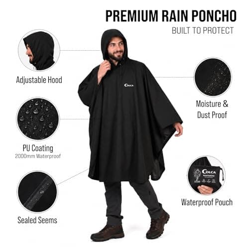 Colca Rain Poncho for Men and Women,Waterproof, Heavy Duty, Reusable, for Camping, Trekking, Hiking, Army, Urban Use, Black 3