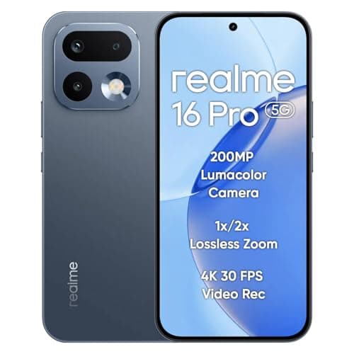 realme 16 Pro 5G Smartphone 8+256GB, 144Hz AMOLED Display, 7000mAh Battery, 80W SuperVOOC, 200MP Primary Camera 50MP Front Camera, MediaTek 7300-Max Processor, IP69, Pebble Grey