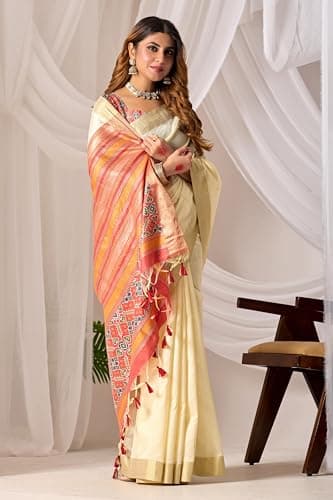 Amazon Brand - Anarva Women's Silk Saree With Blouse Piece | saree for women (snv-sada-bahar-cream) 2