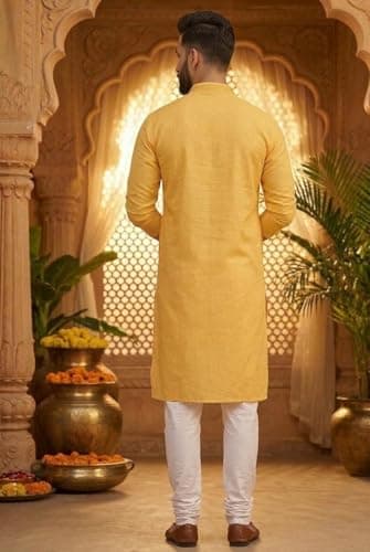 Men’s Cotton Kurta Pyjama Set | Solid Long Kurta Pajama for Men – Regular Fit | Traditional Ethnic Wear for Festive, Wedding & Casual Occasions | Comfortable Cotton Kurta Set (Orange) 4