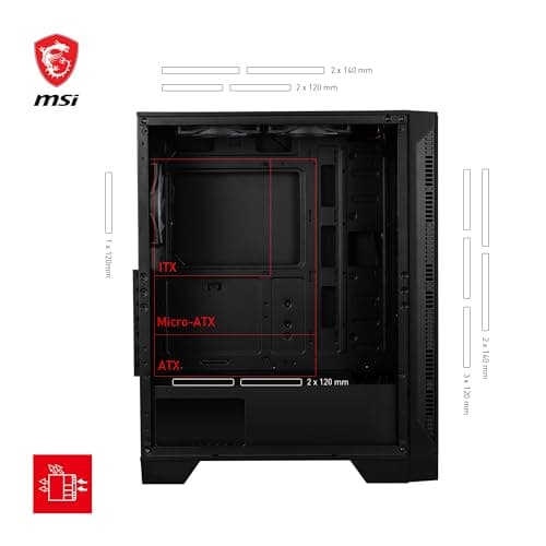 MSI MAG Forge 120A Airflow Premium Gaming PC Case: Auto RGB Fan, Vertical GPU Bracket, Side Air Vents, 360mm Radiator Support, 4mm Thick Tempered Glass, Supports Up to 8 Fans 5