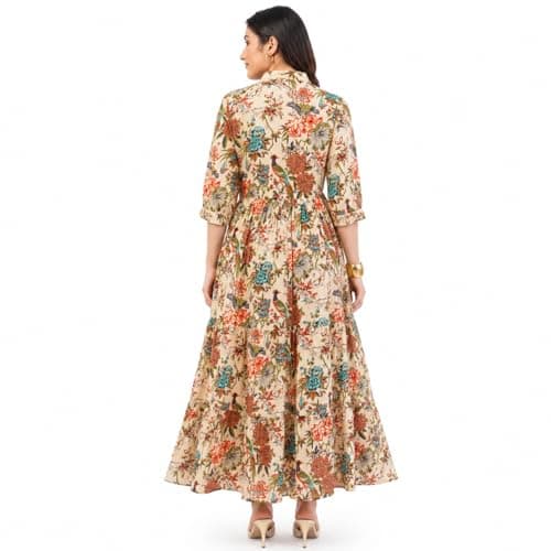 Adore India Women Cotton Cambric Dress | Floral Printed Western Midi & Maxi Dress | Summer Casual Dress for Women | Sleeveless & Half Sleeve Tiered Dresses | Comfortable Breathable Cotton Outfit 3