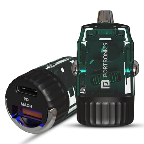 Portronics Car Power View 36W Car Charger, Dual Port (18W USB Type-A & 36W Type-C), Fast Charging, PPS Tech, Transparent Design, Safe Power Delivery for Multiple Devices (Black)