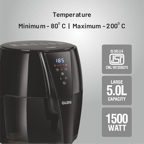 Glen Digital Air Fryer 5L, 1500W Large Airfryer with 6 Pre-Set Function, Non-Stick Basket, Auto Sleep & Shut Off, Timer & Temperature Control, Bake Fry Roast & Grill with Less Oil - Black (SA3041DIGI) 4