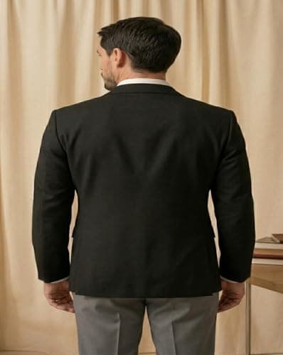 MAYKR Men's Black Blazer, Single-Breasted Formal Suit Jacket with Notch Lapel and Pocket Square 2
