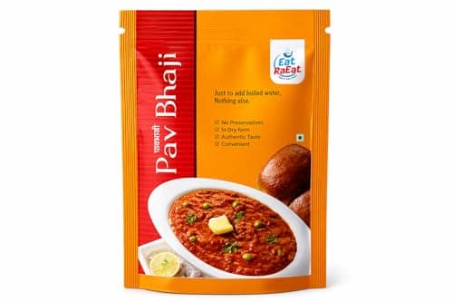 Raeat Instant Pav Bhaji – Ready to Eat Meal | Just Add Hot Water | Street Style Pav Bhaji | No Preservatives | Quick Veg Meal | Travel Friendly (Serves 2)