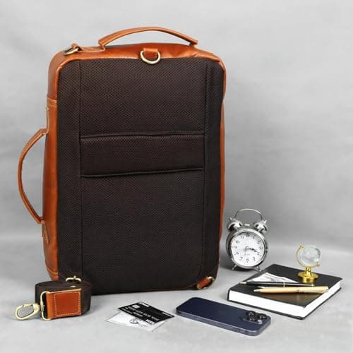 LUXURIO CRAFT Leather Laptop Backpack for Men & Women | 2-in-1 Convertible Office Bag | Fits Upto 15.6 Inch Laptop | Premium Tan Leather Work & Travel Bag with Multiple Compartments 4
