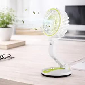 Gesto Rechargeable Foldable Desk Fan with LED Night Light, 2400mAh Battery, 3 Speed Portable Table Fan for Home, Office, Study Table, Bedroom, Bedside, Travel – Adjustable Angle & USB Charging