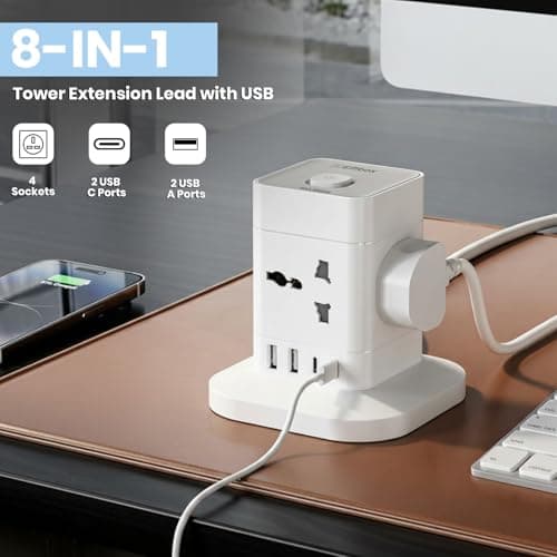 EMBOX Cube Extension Board with USB Type C | 2500W Extension Board with Switches | Extension Cord with 4 Universal Sockets Safety Shutter & Overload Protector (Power Hub - 5mtr) 2