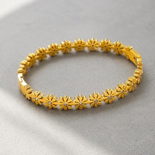 MEENAZ Gold Bangle Diamond Bracelets for Women Stylish | Stainless Steel Bangle for woman Floral Design Kada for Girls| Anti Tarnish Jewellery for women | Valentine Gift for girlfriend Ladies for woma 4